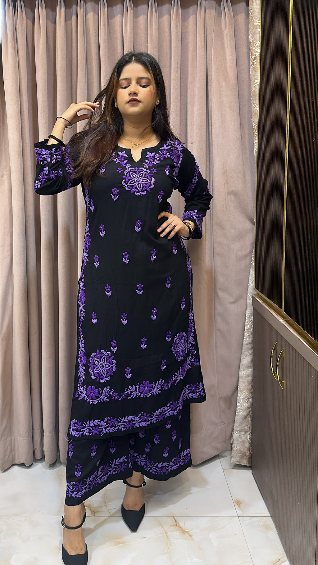 Black with Purple coloured plazo set