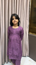 Purple lucknowi kids chanderi pant set