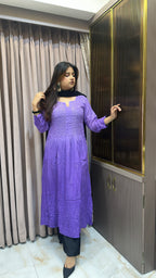Purple Crepe Mukesh work  Aline gown
