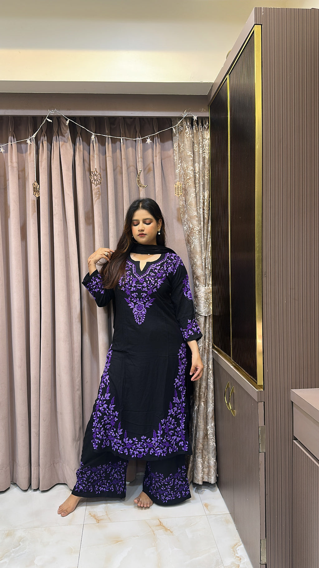 Black with Purple Plazo Set