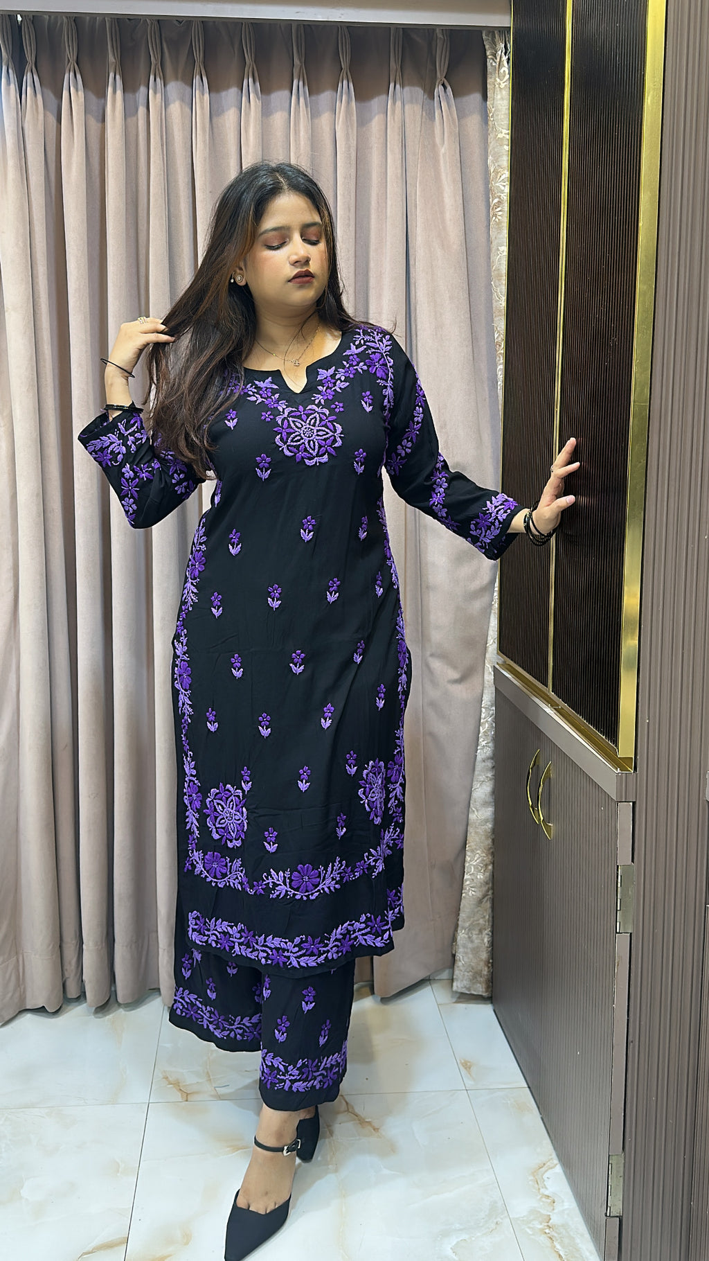 Black with Purple coloured plazo set