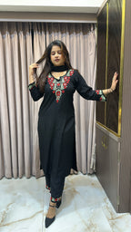 Rayon black with Red cross sleeves plazo set