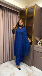 Royal blue Pure crepe jasmin 2.0 mukesh work set