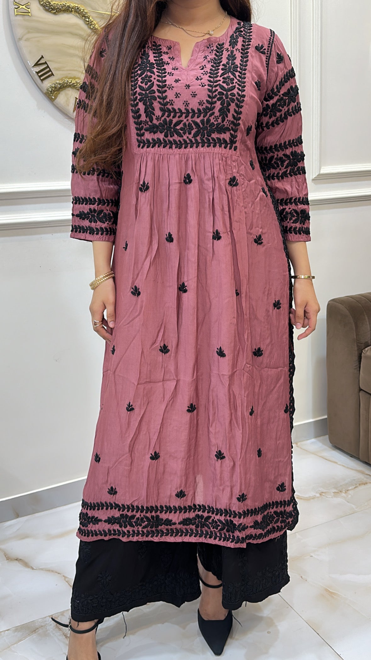 Rust Pure Muslin black embroidery