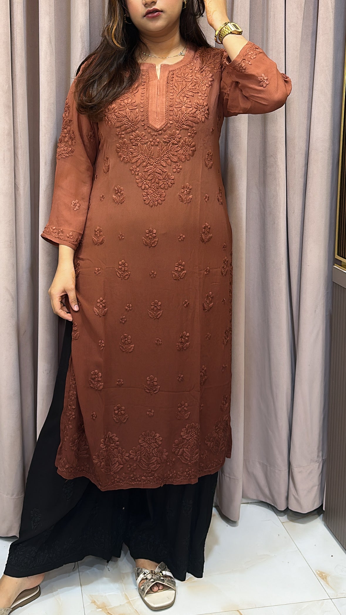 Rust Viscose self thread kurti
