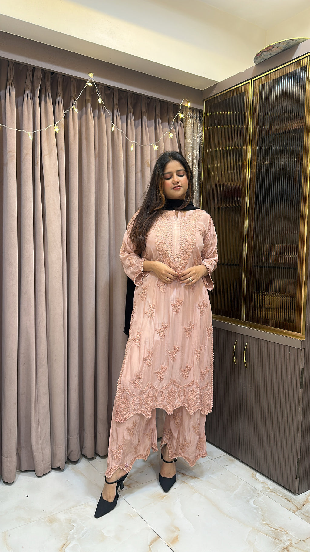 Rusty peach Pure crepe cut work set