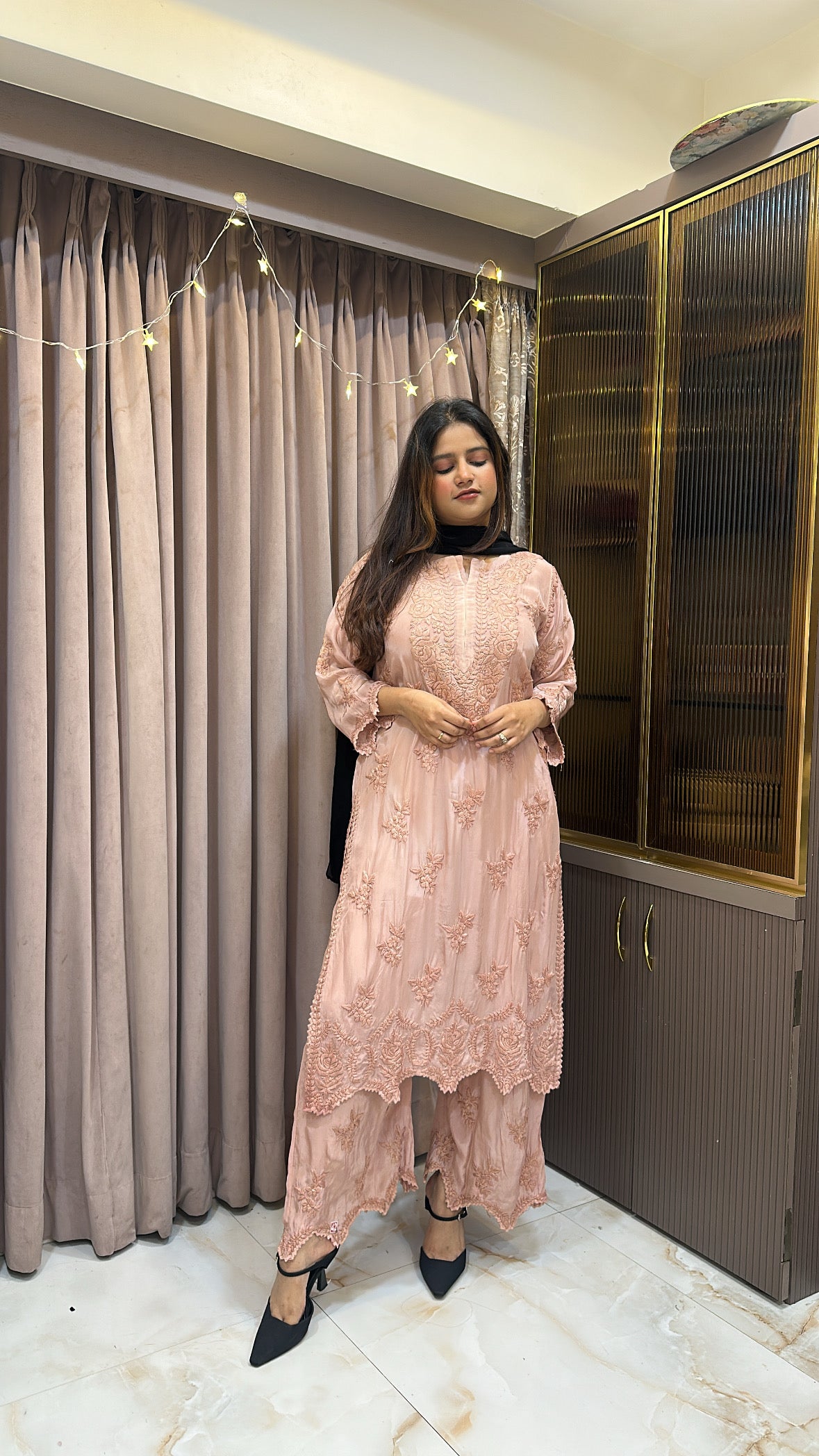 Rusty peach Pure crepe cut work set