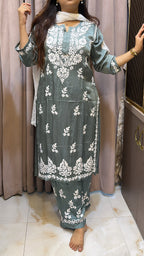 Modal Satin Lucknowi Plazo set