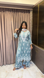 Sage Green lucknowi cut work sets
