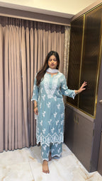 Sage Green lucknowi cut work sets