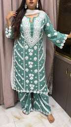 Seagreen Pure modal lucknowi cut work sets