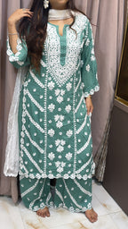 Seagreen Pure modal lucknowi cut work sets