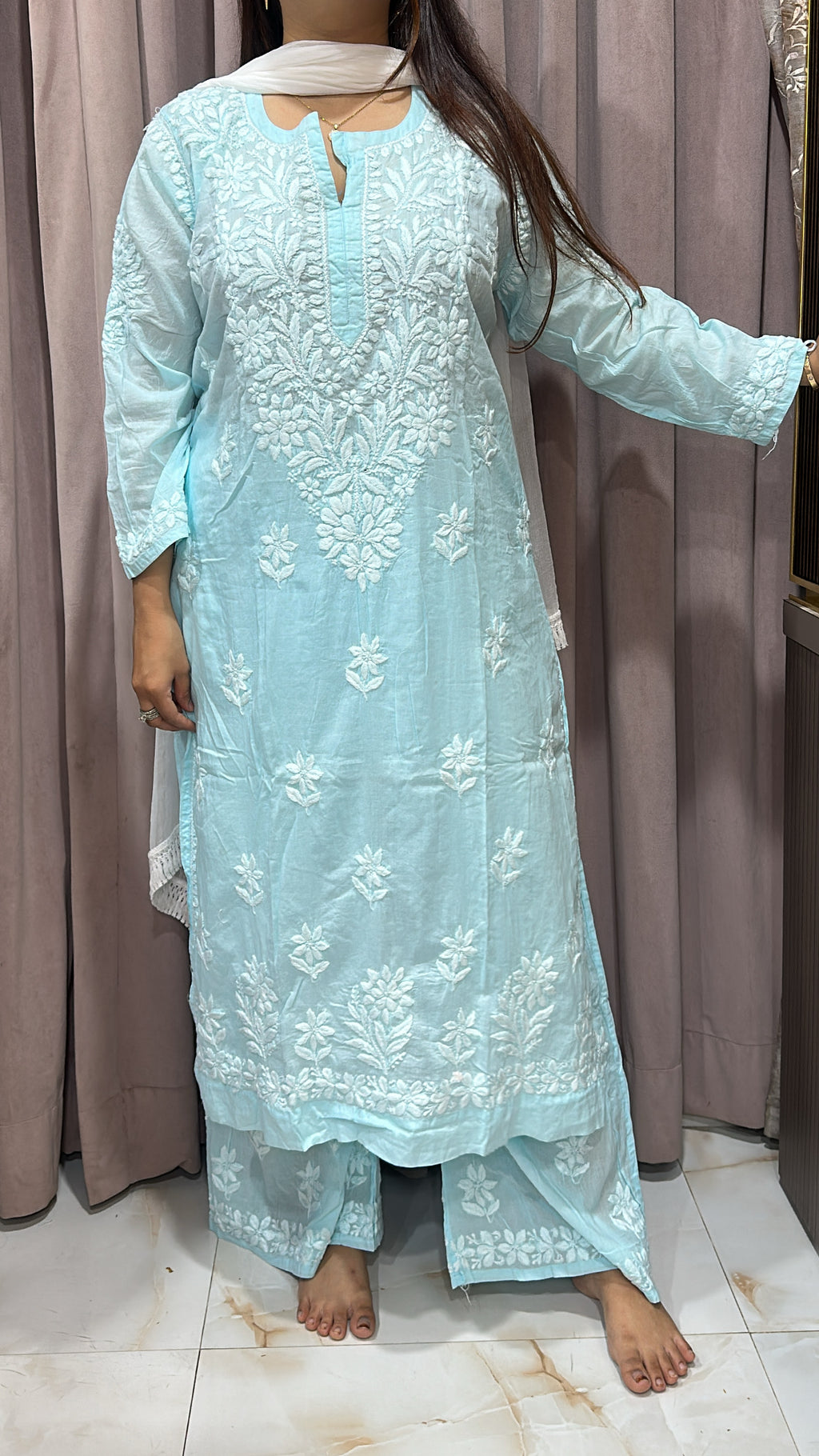 Pure mul mul fabric Lucknowi plazo set