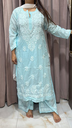 Pure mul mul fabric Lucknowi plazo set