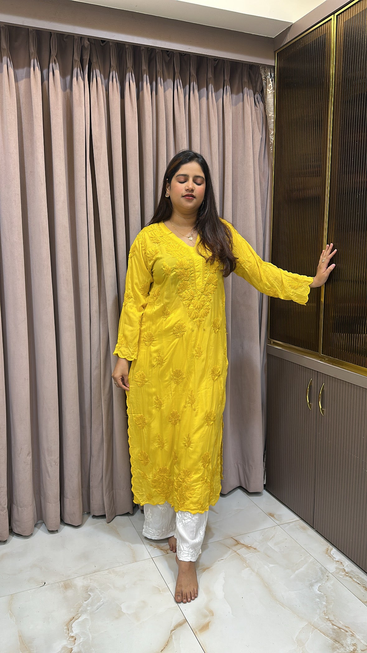Turmeric Pure modal lucknowi cut work kurti