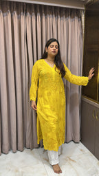 Turmeric Pure modal lucknowi cut work kurti