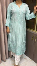 Turquoise Muslin front button kurti