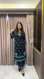 Black with Turquoise coloured plazo set