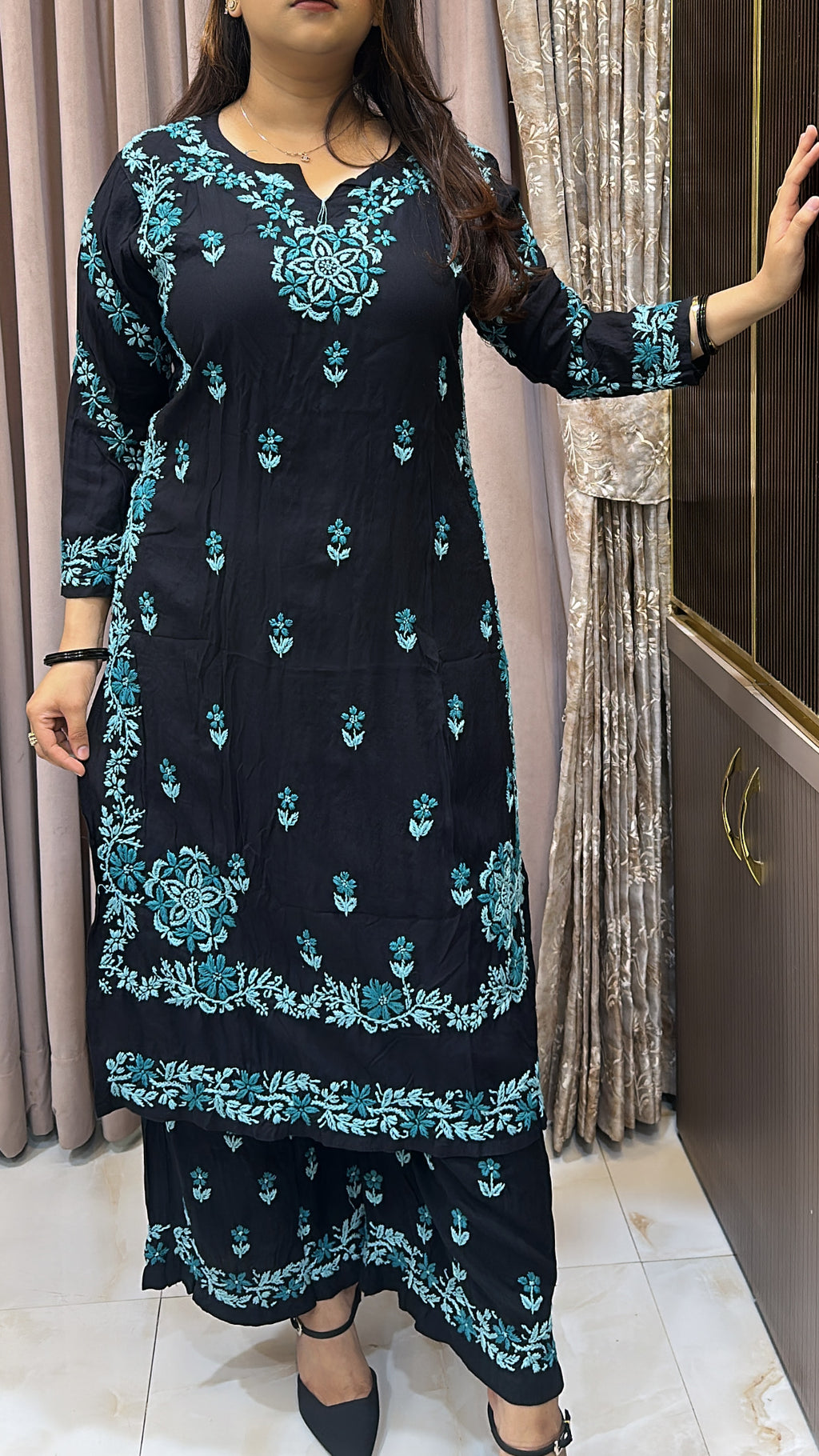 Black with Turquoise coloured plazo set
