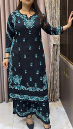 Black with Turquoise coloured plazo set