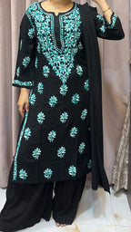 Turquoise blue Semi modal coloured thread kurti