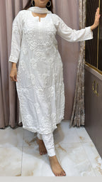 White Pure modal lucknowi kurti