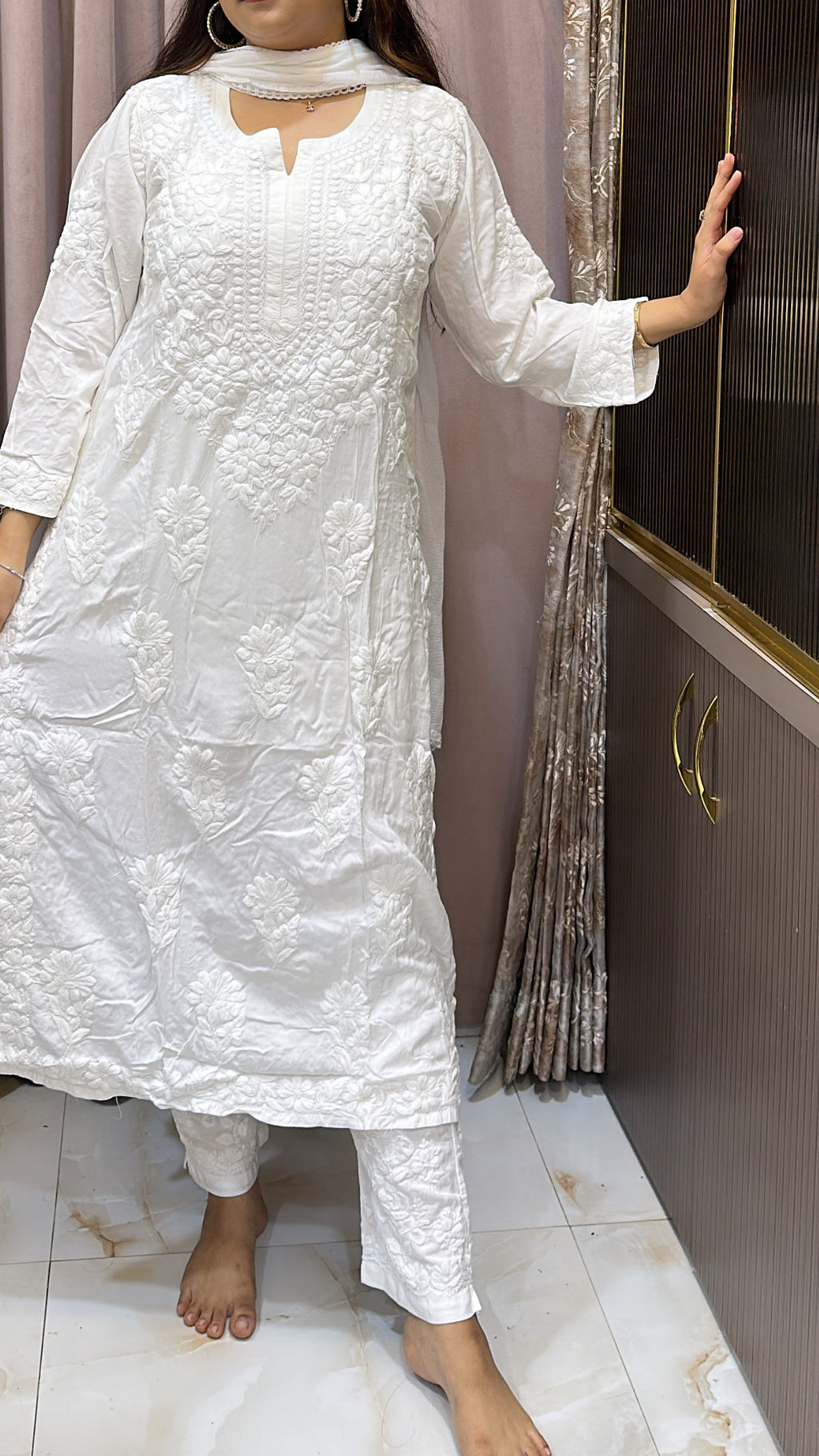 White Pure modal lucknowi kurti